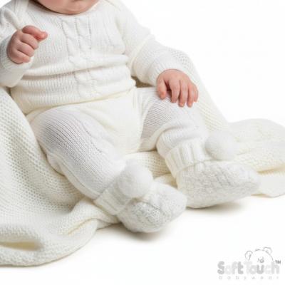 STS443-W White Pom Pom Booties (newborn +)