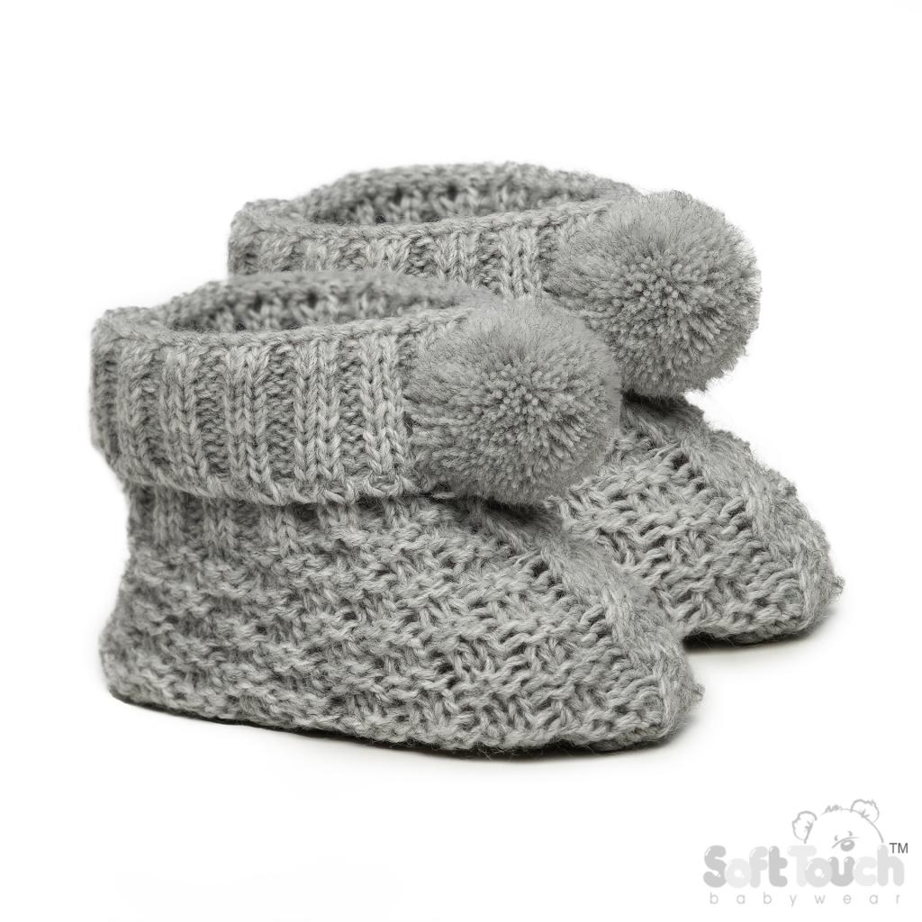 Soft Touch  * STS443-G Grey Pom Pom Booties (newborn +)