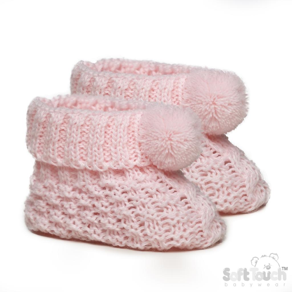 Soft Touch S443-P * STS443-P Pink Pom Pom Booties (newborn +)
