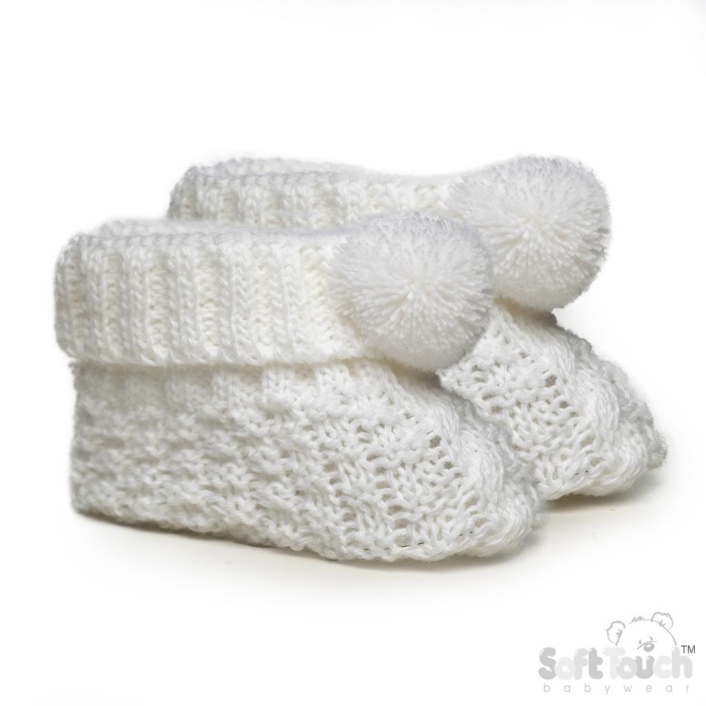 Soft Touch  * STS443-W White Pom Pom Booties (newborn +)