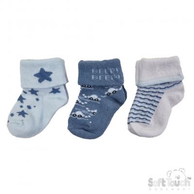 STS506-B-NB-3  Cars triple pack of socks  (NB-3 months)