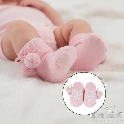 STS522P Pink No Slip Terry Pom Pom Socks (NB-12 months)