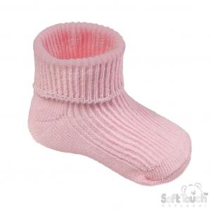STS901-P-BP Pink Turn-over Socks (0-3 months)