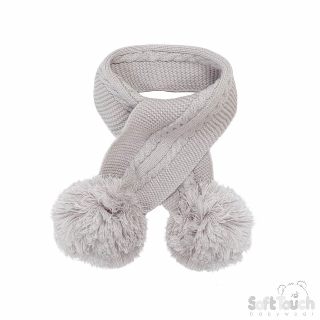 Soft Touch 4SC02-G-SM 5023797310720 STSC12-G Grey Elegance Scarf with Pom Poms (Nb-24)