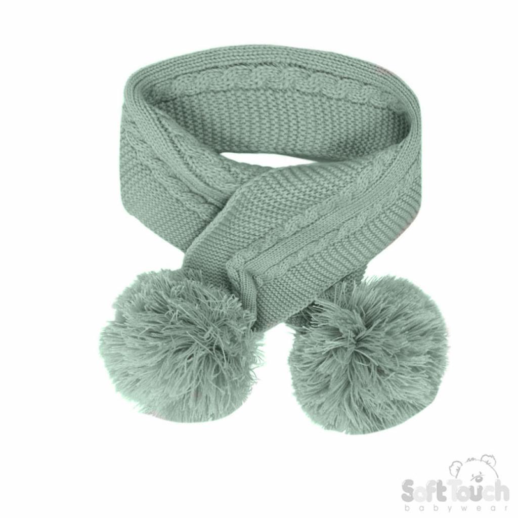 Soft Touch 4SC12-SG-SM 5023797310775 STSC12-SG Sage Green Elegance Scarf with Pom Poms (Nb-24)