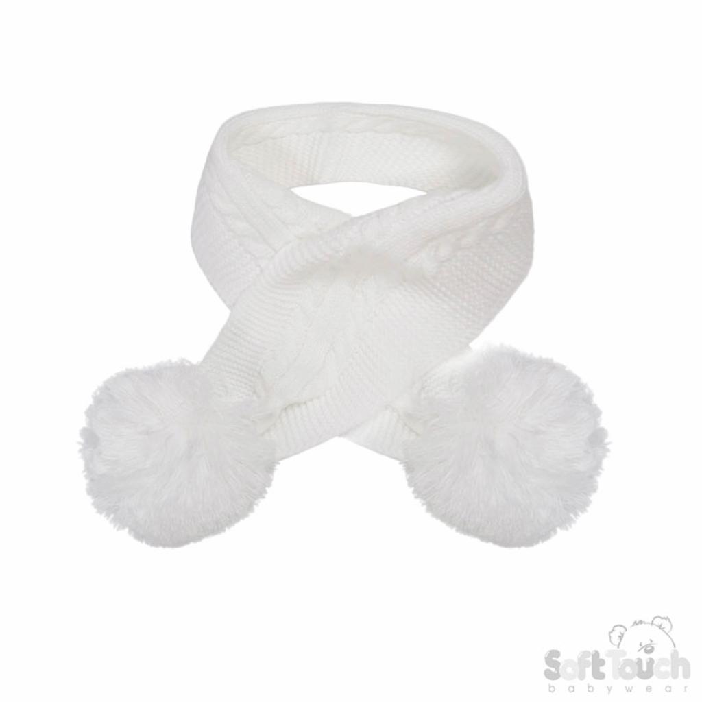 Soft Touch 4SC12-W-SM 5023797310690 STSC12-W White Elegance Scarf with Pom Poms (Nb-24)