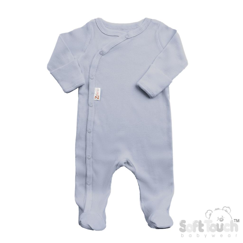 Soft Touch Zero 4SS4500-DB * STSS4500-DB Dusty Blue Ribbed SleepSuit( Newborn - 3 months)
