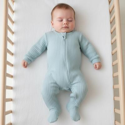STSS4600-SG-0-3 Sage Green Ribbed SleepSuit ( Newborn -3 months)