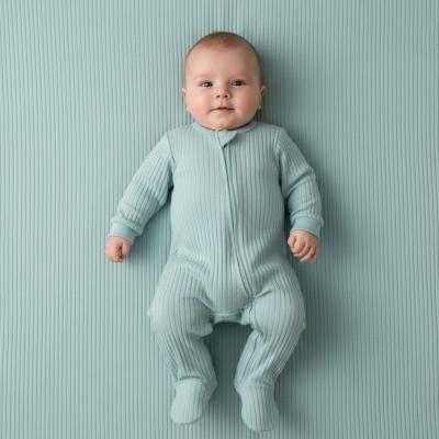 STSS4600-SG-36 Sage Green Ribbed SleepSuit ( 3-6 months)