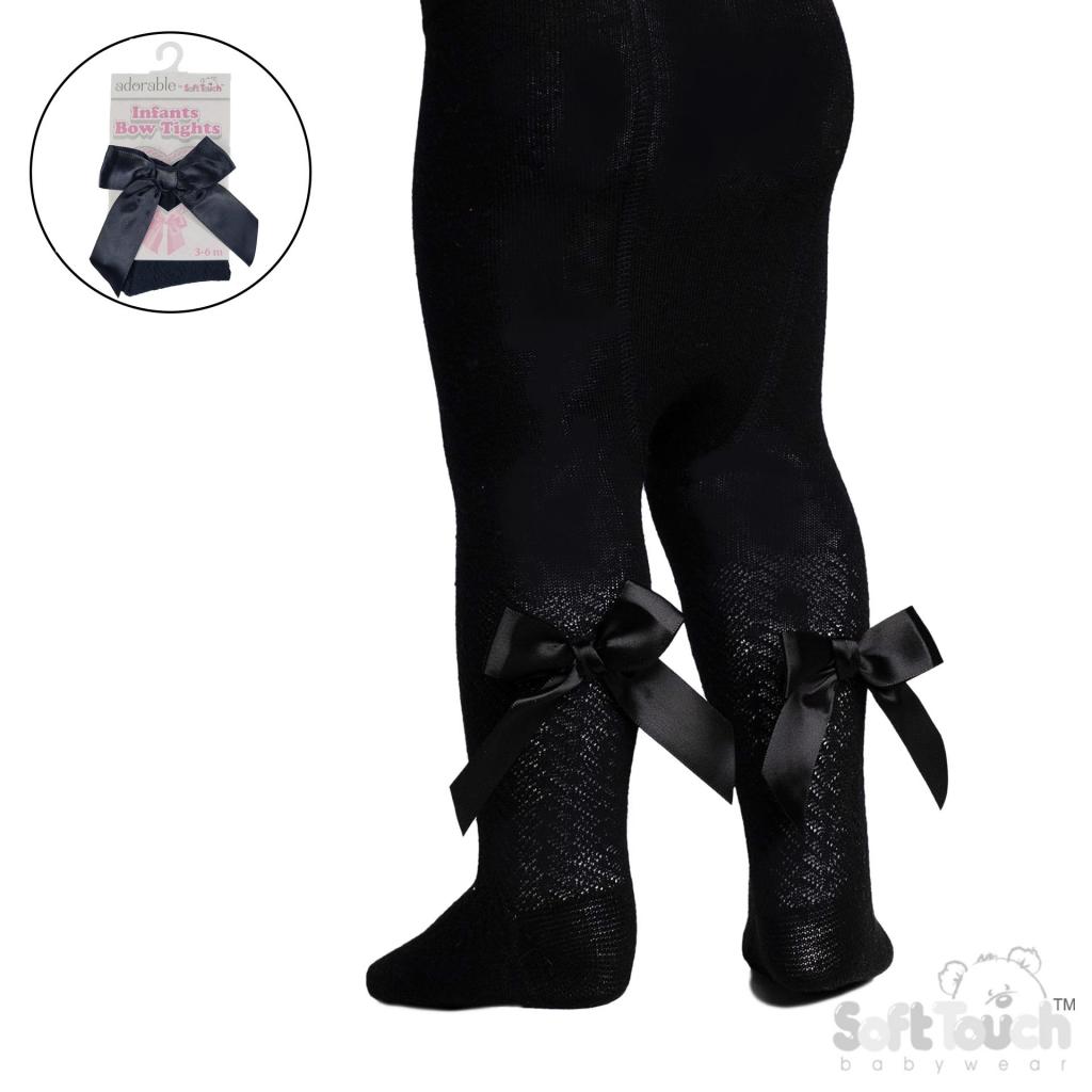 Soft Touch 4T120-Bl 5023797406720 STT120-Bl Black Jaquard Tights with Long Bow (NB to 24m)
