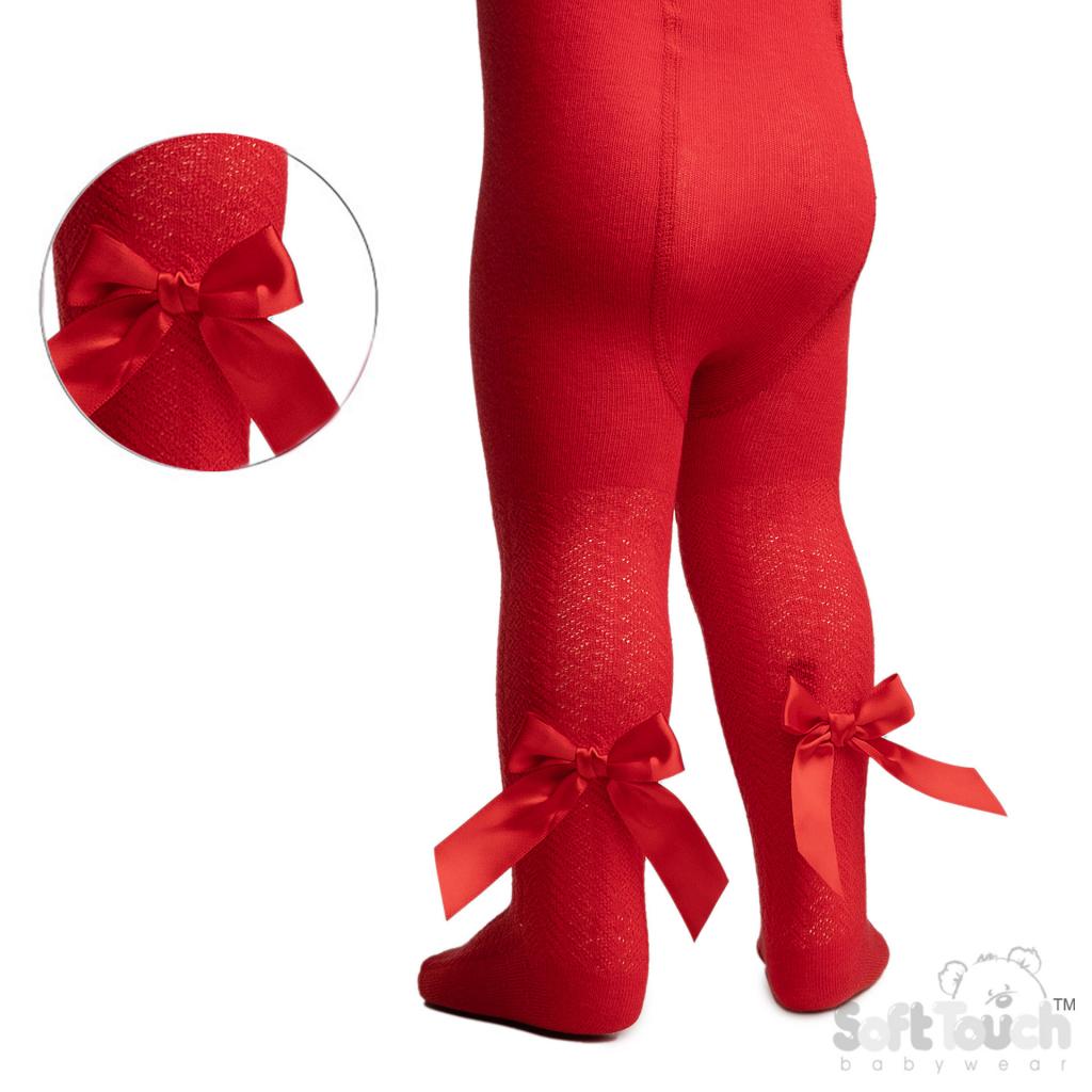 Soft Touch 4T120-R 5023797404986 STT120-R Jaquard Tights with Long Bow (Newborn to 24m)
