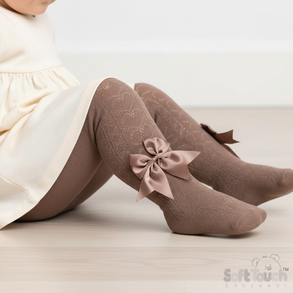 Soft Touch 4T122-Co 5023797406737 STT122-Co Coffee Heart Tights with Large Bow (0-12m)