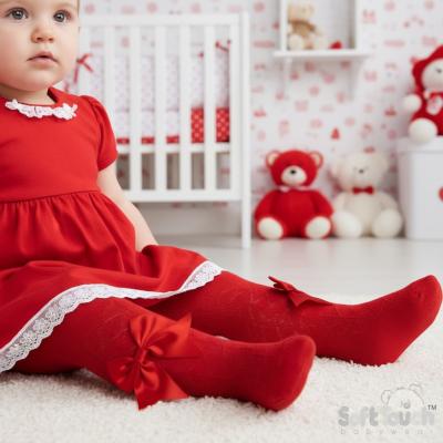STT122-R Red Heart Tights with Large Bow (Newborn to 12m)