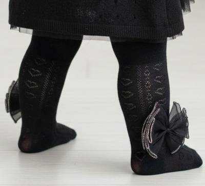 STT43Bl  Jaquard Hearts Tights with Organza Bow  (Newborn to 24m)