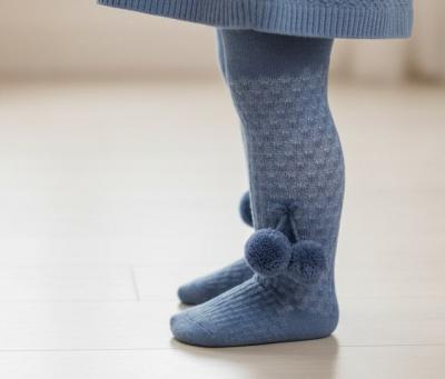 STT45-SB  Checked Double Pom Pom Tights  (Newborn to 24 months)