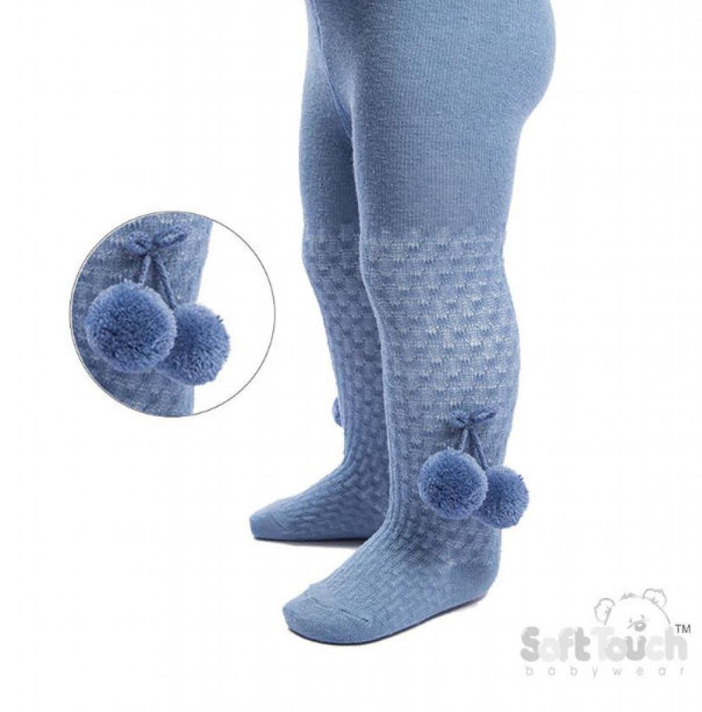 Soft Touch  5023797405891 STT45-SB Checked Double Pom Pom Tights (Newborn to 24 months)