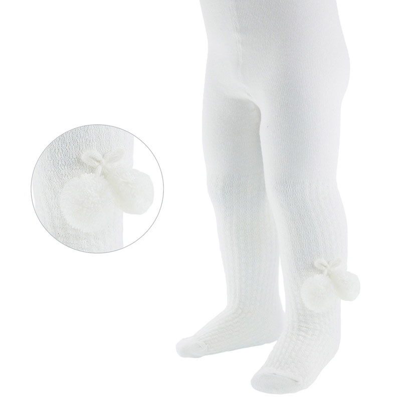 Soft Touch  5023797404566 STT45-W White Check Pom Pom Tights (Newborn to 24 months