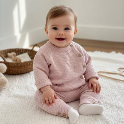 SV2403-P  Pink Honeycomb  Knitted Two Piece   (0-12 months)