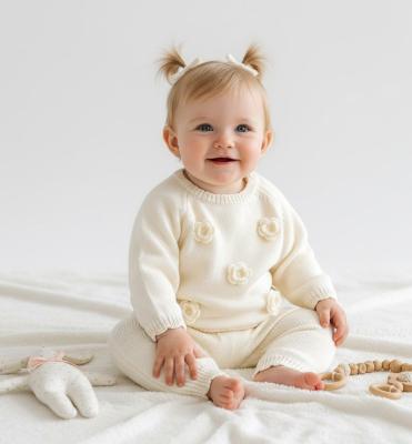 SV26014I Ivory Knit and rosette Top & Trouser (0-12 months)