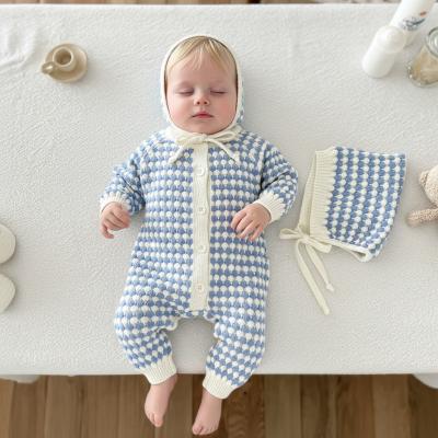 SV26016B Blue Vintage Knit Romper & Bonnet (0-12 months)