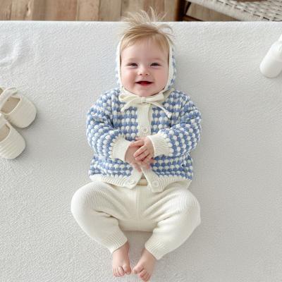 SV26017B Blue Vintage Knit Top, Trousers & Bonnet (0-12 months)