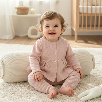SV26021P Pink Knit Bow Top & Trouser (0-12 months)