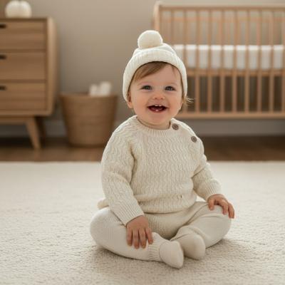 SV26022I Ivory Knit Hat , Top and Trouser (0-12 months)