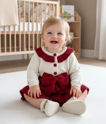 SV26025R Burgundy Knit and Bow 3 piece (0-12 months)