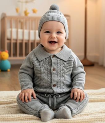 SV26035G Grey Knitted Cardigan, trousers & hat (0-12 months)