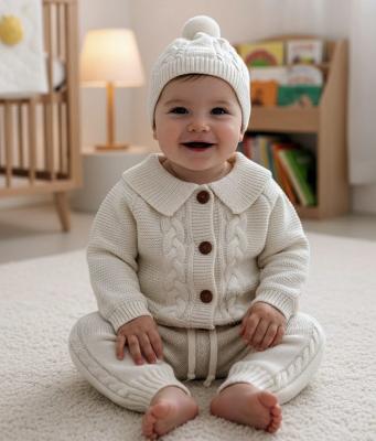 SV26035I Ivory knitted Cardigan, trousers & hat (0-12 months)