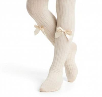 SVKITTYI  Ivory Ribbed Bow tights  ( choose 6m - 8year)