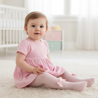 SVKITTYP Pink Ribbed Bow tights ( choose 6 month - 8year)