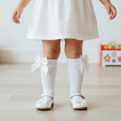 SVLaraW White Ribbed Bow Socks (choose 0-3.5)