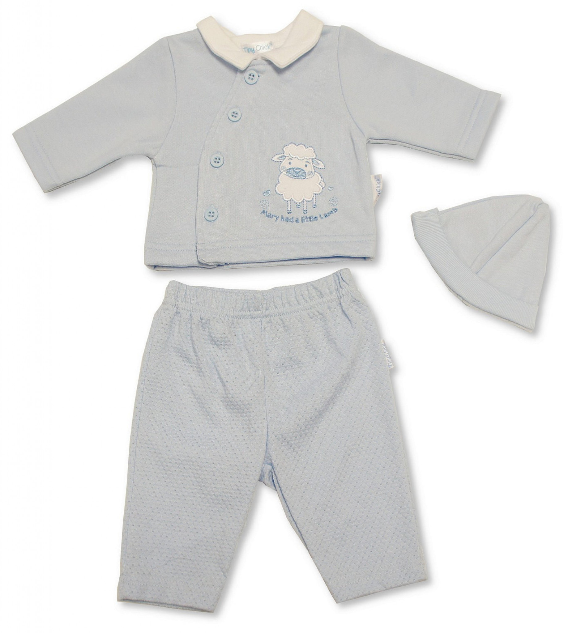 Tiny Chick PB-20-329 5035320243298 TCLBW20-329-S "Little Lamb" Two Piece Set with Hat (3-8lbs)