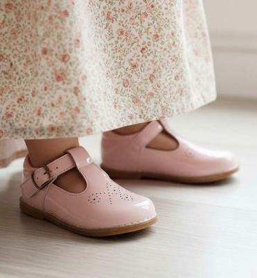 TL2903-LP  Pink Perforated T-Bar Patent Shoes  (3 - 10)