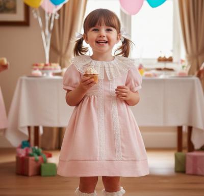 TO3926-P   Woven with Lace dress (6-36 months)