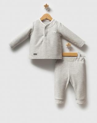 TO5602-G   Spanish grey Embossed Teddy Outfit  (6-36 months)