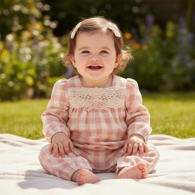 TO5773P  Checked and Lace Romper  ( 0-9 months)