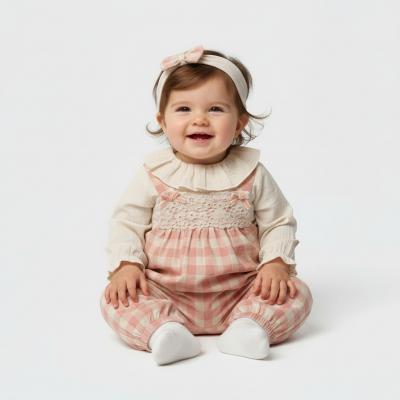 TO5776P  Checked and Lace Dungaree  ( 0-9 months)