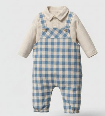 TO5794  Checked Linen Dungaree set (3-12 months)