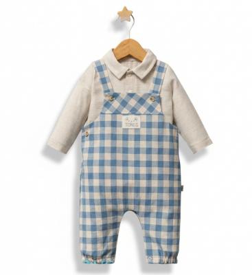TO5794d  Checked Linen Dungaree set (3-12 months)