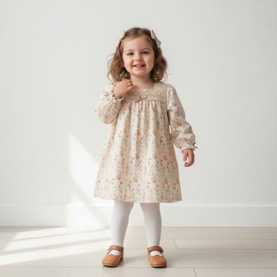 TO5806P  Cotton Fully lined Floral Dress & clips  (6-36 months)