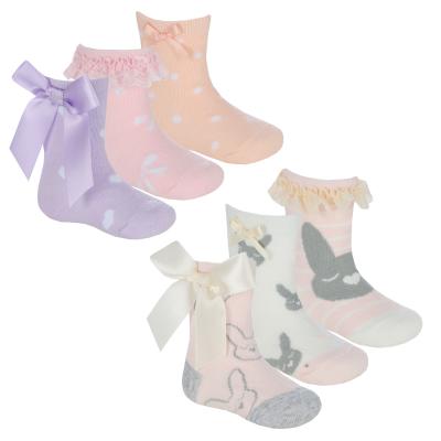TT44B1050 Triple Pack Frill Bow and Bunny Socks (0-5.5)