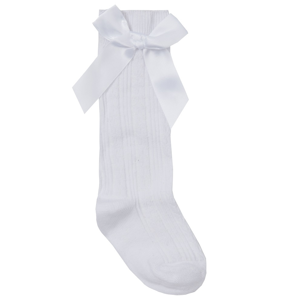 Tick Tock 44B845/WHITE 5056188222685 TT44B845W Cable Knee High Socks with Bow (0-5.5)