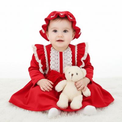 TiK245R  Velvet Bow Dress and hat  (12-24 months)