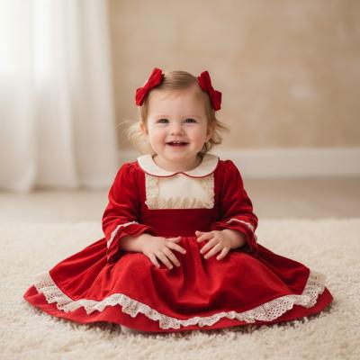 TiK249R-A  Velvet Frilled Dress SINGLE choose (0-24 months)