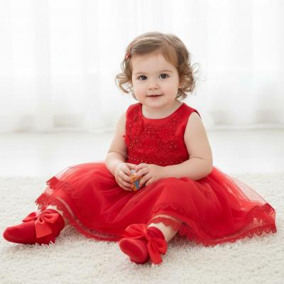 Tia0001-R  Red  Embellished Dress  (6-36 months)