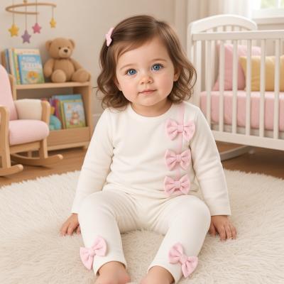 VS8904-W White/Pink Sparkle Triple Bow two Piece ( 6-24 months)