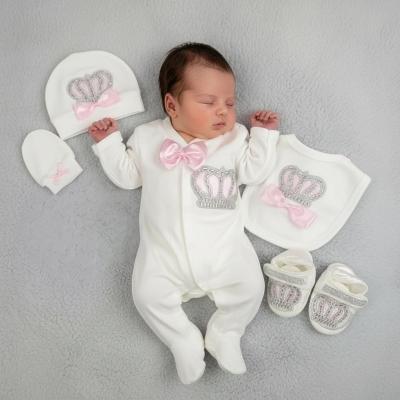 VV22001-IP Ivory/Pink Crown Layette (0-6 months)