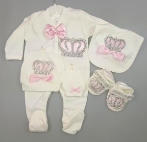 Visara & Vivaki  * VV22001-IP Ivory/Pink Crown Layette (0-6 months)